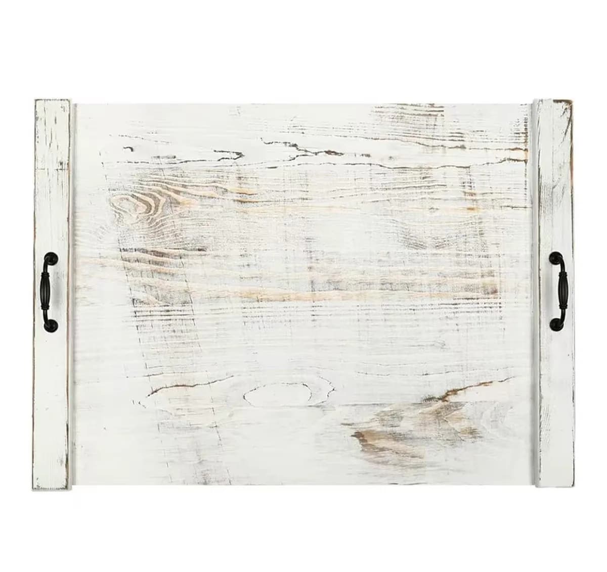 Rustic White Wooden Serving Tray with Handles thumbnail 2